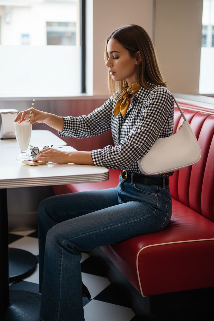CYHTWSDJ white hobo bag in retro diner setting with stylish decor