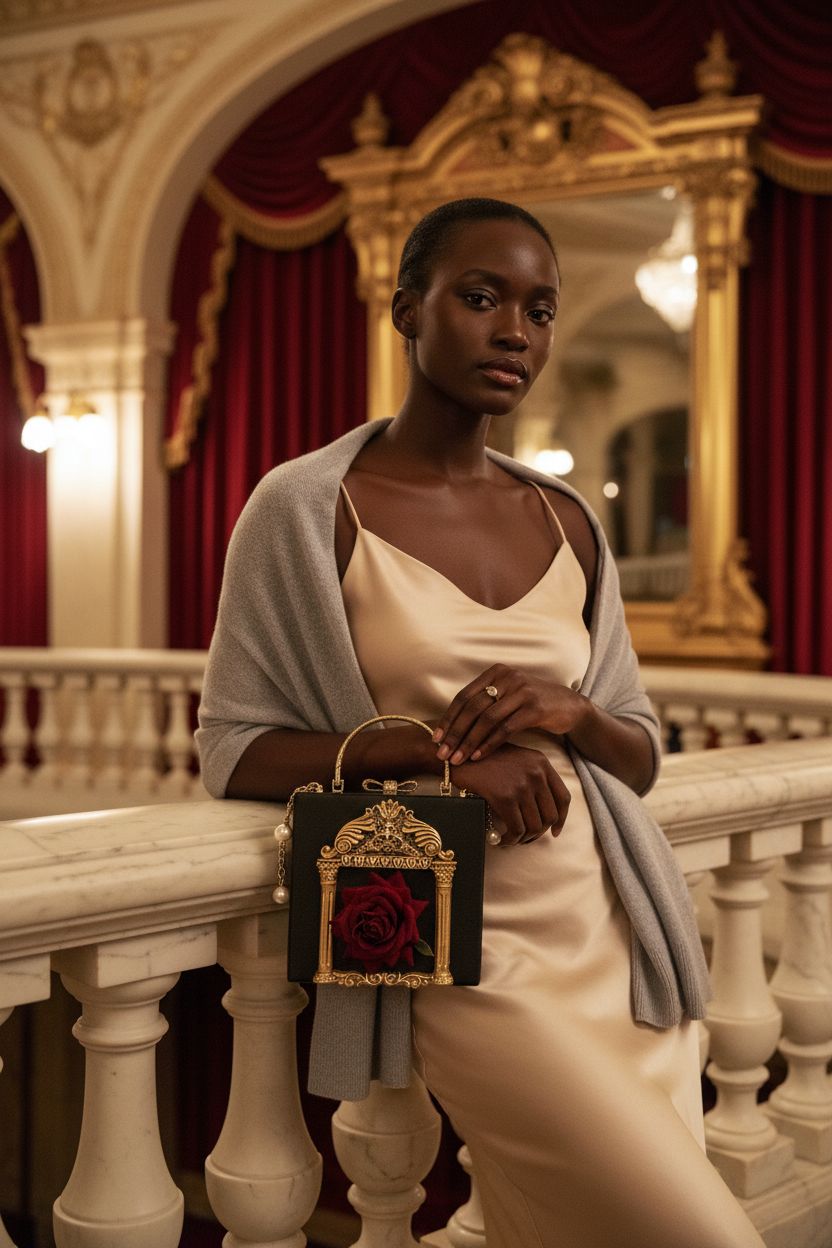 QZUnique antique purse clutch with pearl chain resting on elegant satin, vintage vibe