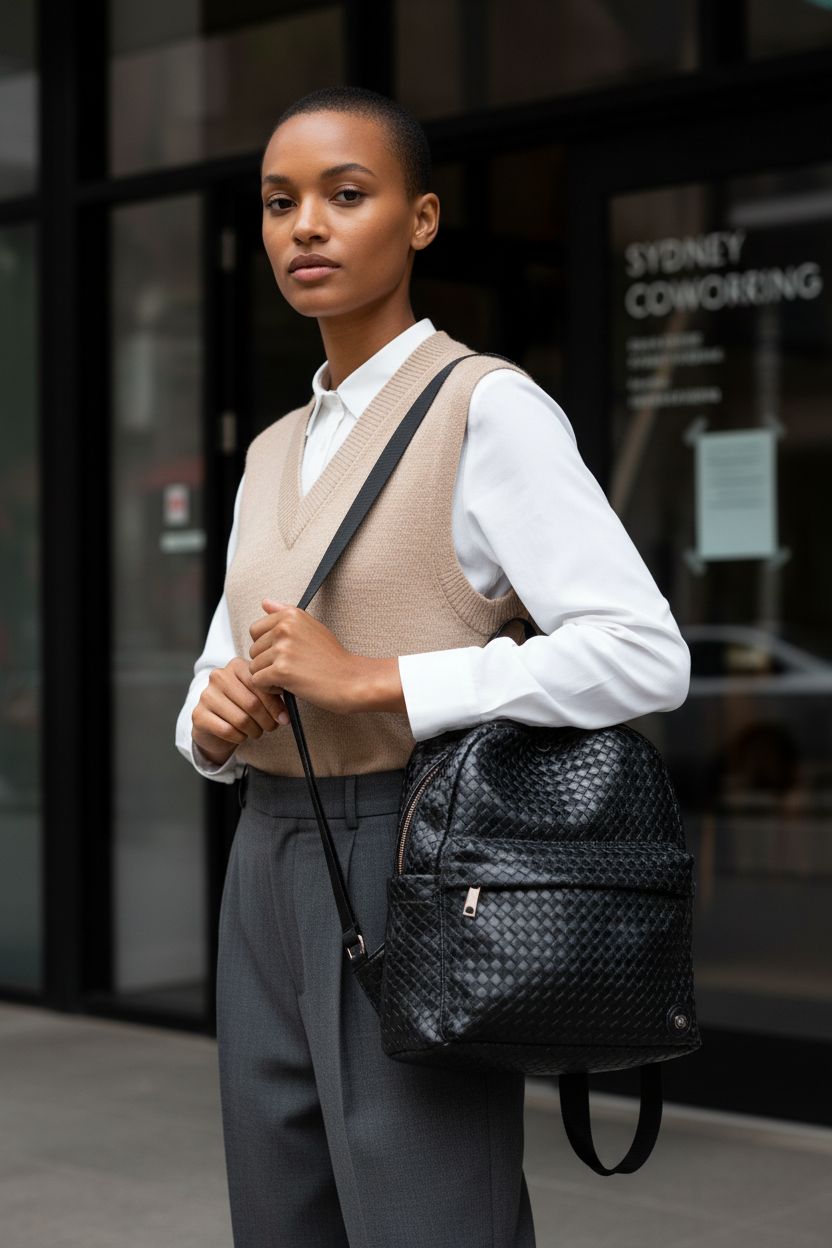 JINMANXUE black woven backpack purse with removable strap, styled for daily use