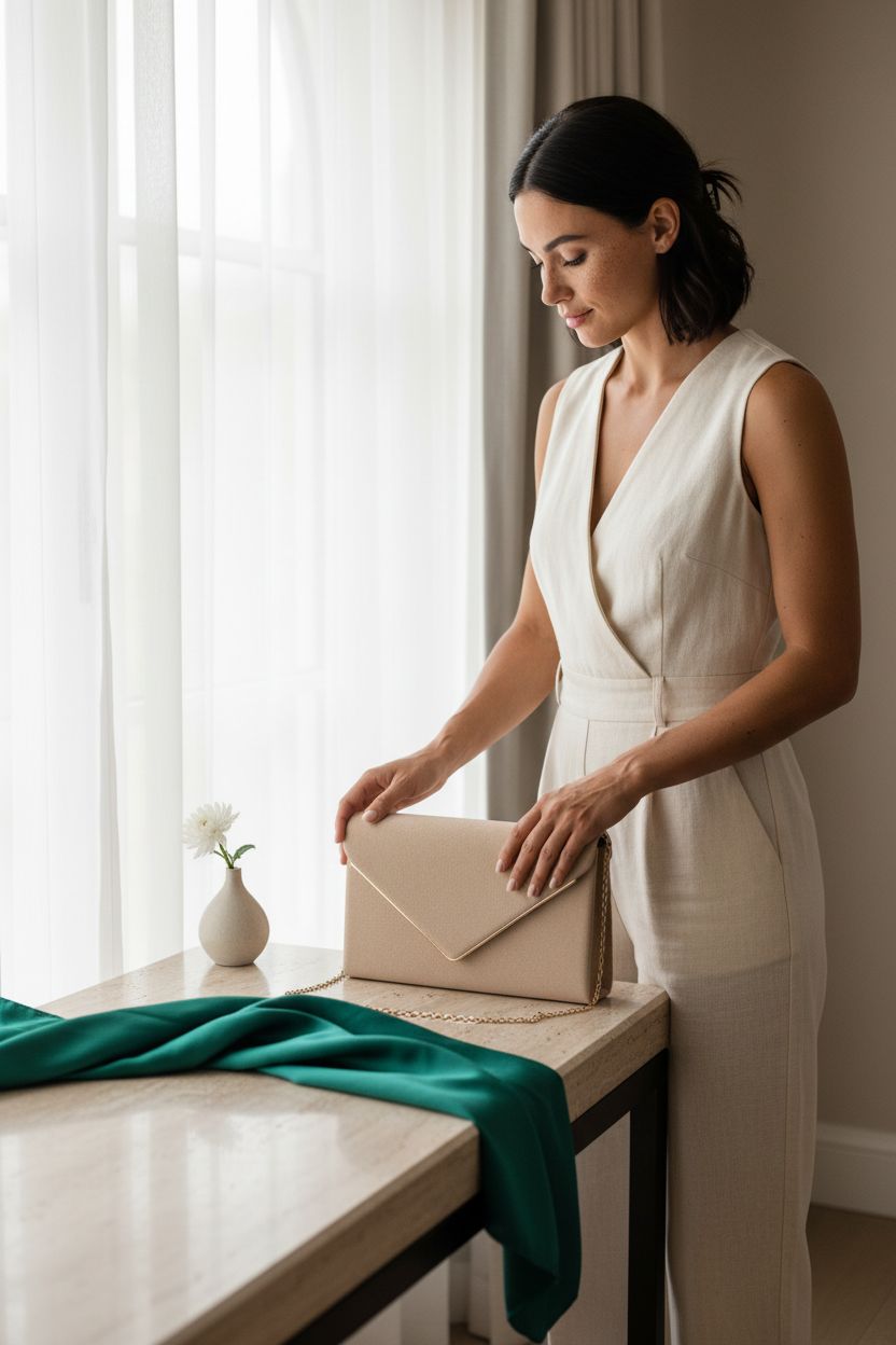 BBjinronjy beige handbag resting elegantly in a boutique hotel suite with morning light.