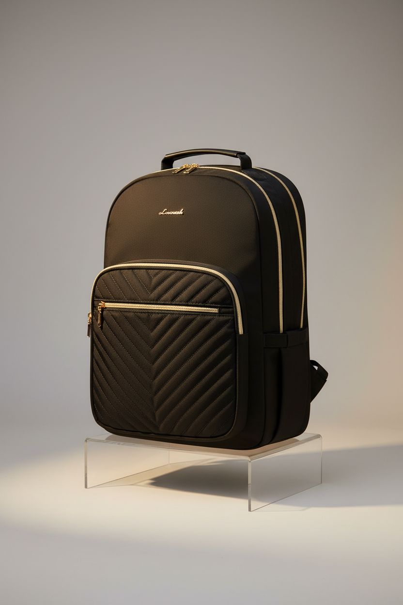 LOVEVOOK black backpack purse displayed on a minimal backdrop, showcasing its quilting and structure.