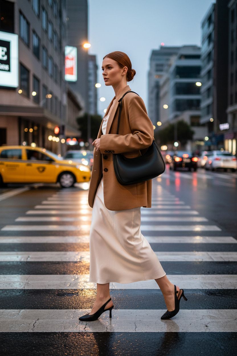 KKXIU black shoulder bag underarm purse in a stylish urban setting with neon reflections