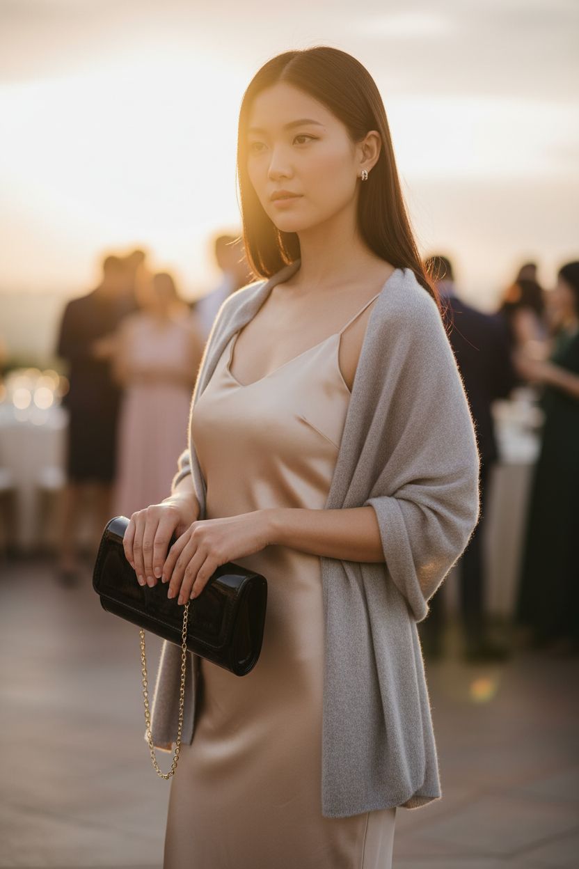 DETARA black patent leather purse elegantly displayed at a wedding reception, ideal for festive occasions.