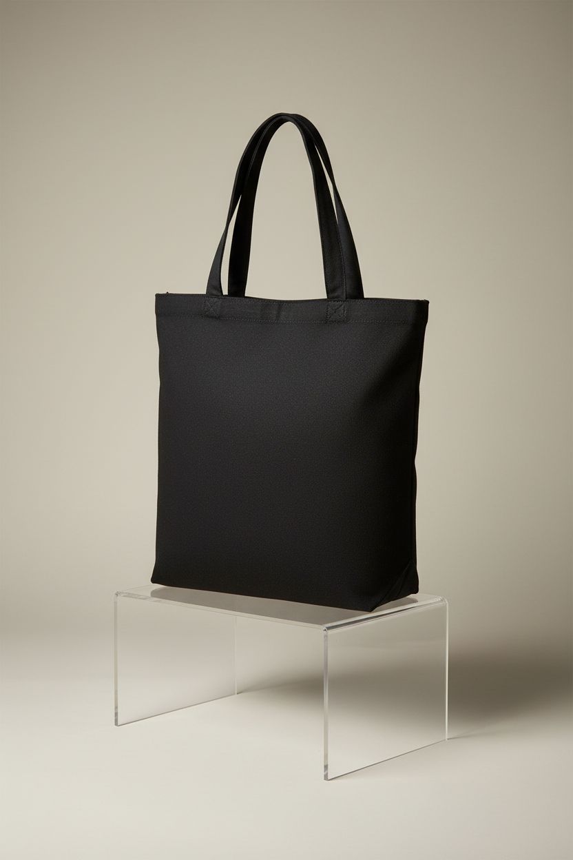 FF Sgdfc black tote bag on display, highlighting its sturdy canvas and spacious design.