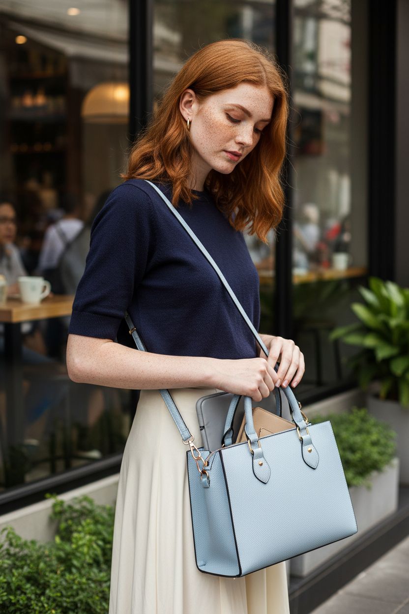 CHICAROUSAL light blue crossbody bag with adjustable strap and organized interior