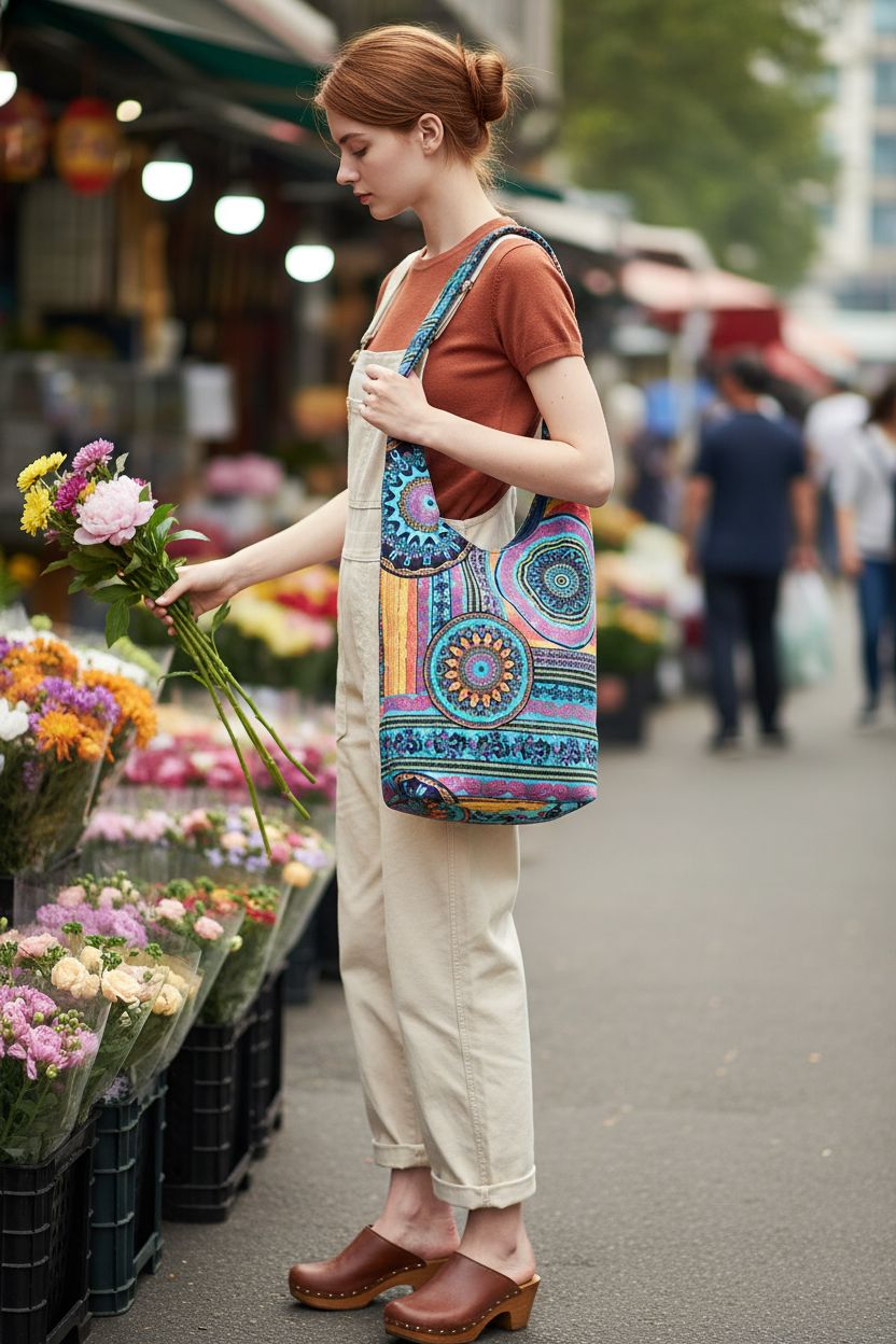 Coton Pose hippie crossbody bag in vibrant colors, ideal for market visits and casual styles.