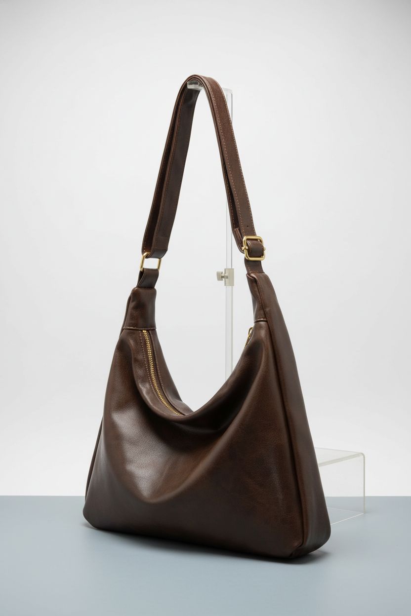 Celestina brown leather hobo bag showcasing its sleek design and craftsmanship