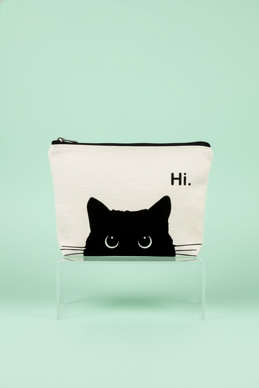BARPERY Cat Makeup Bag displayed on mint background, emphasizing its elegant design.