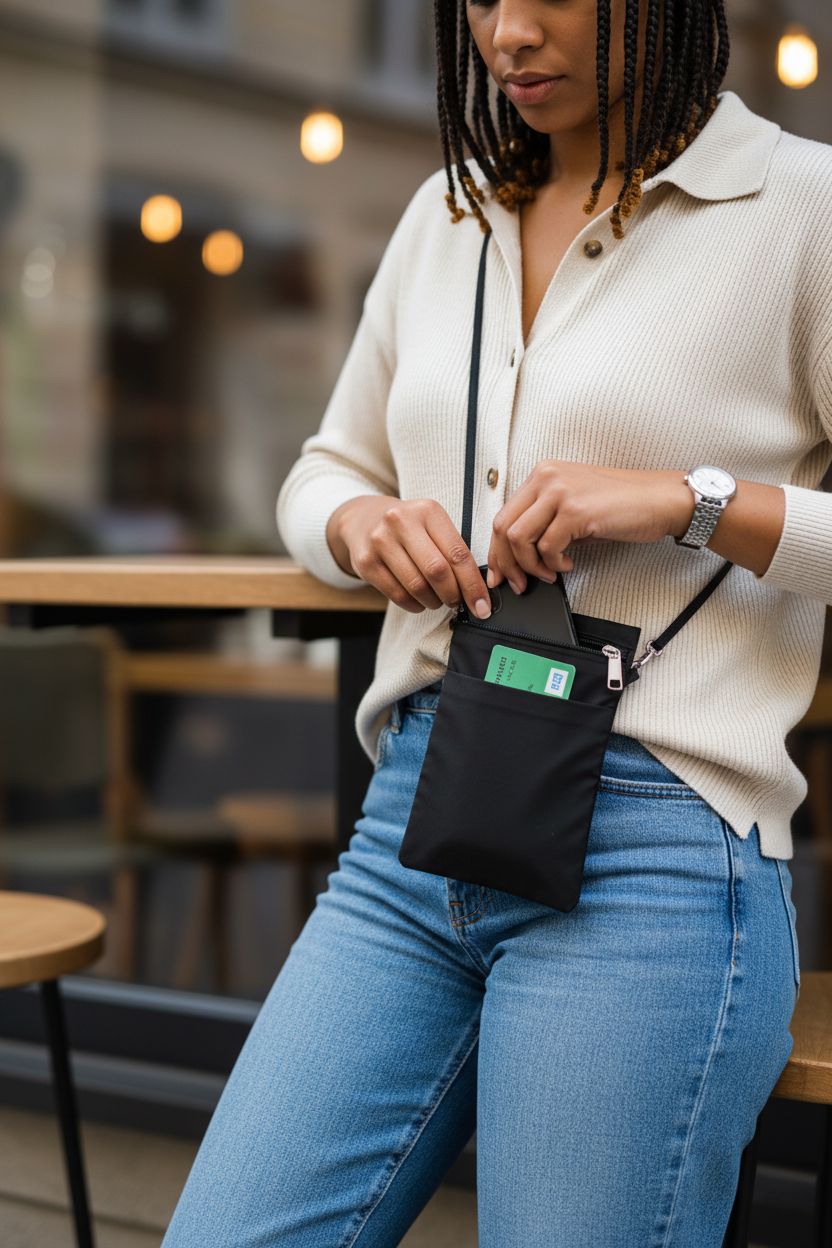 Nogeqi crossbody cell phone wallet purse unzipped to show phone and keys, stylish nylon design