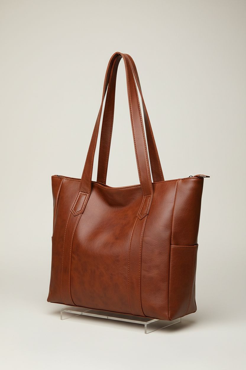 YXQSED brown PU tote bag showcased on seamless background, highlighting its design and quality