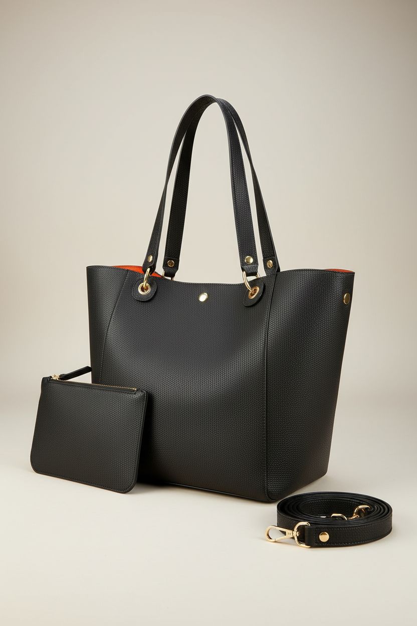 Premium sqlp Large Work Tote Bag for Women displayed with detachable pouch and wide strap.