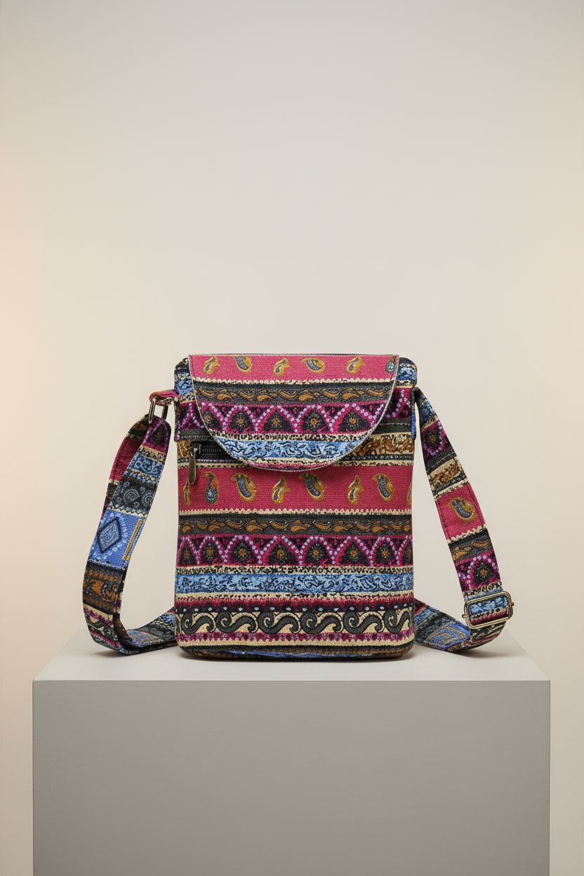 Front view of OPQRSTU women's rose red canvas handbag on a light background