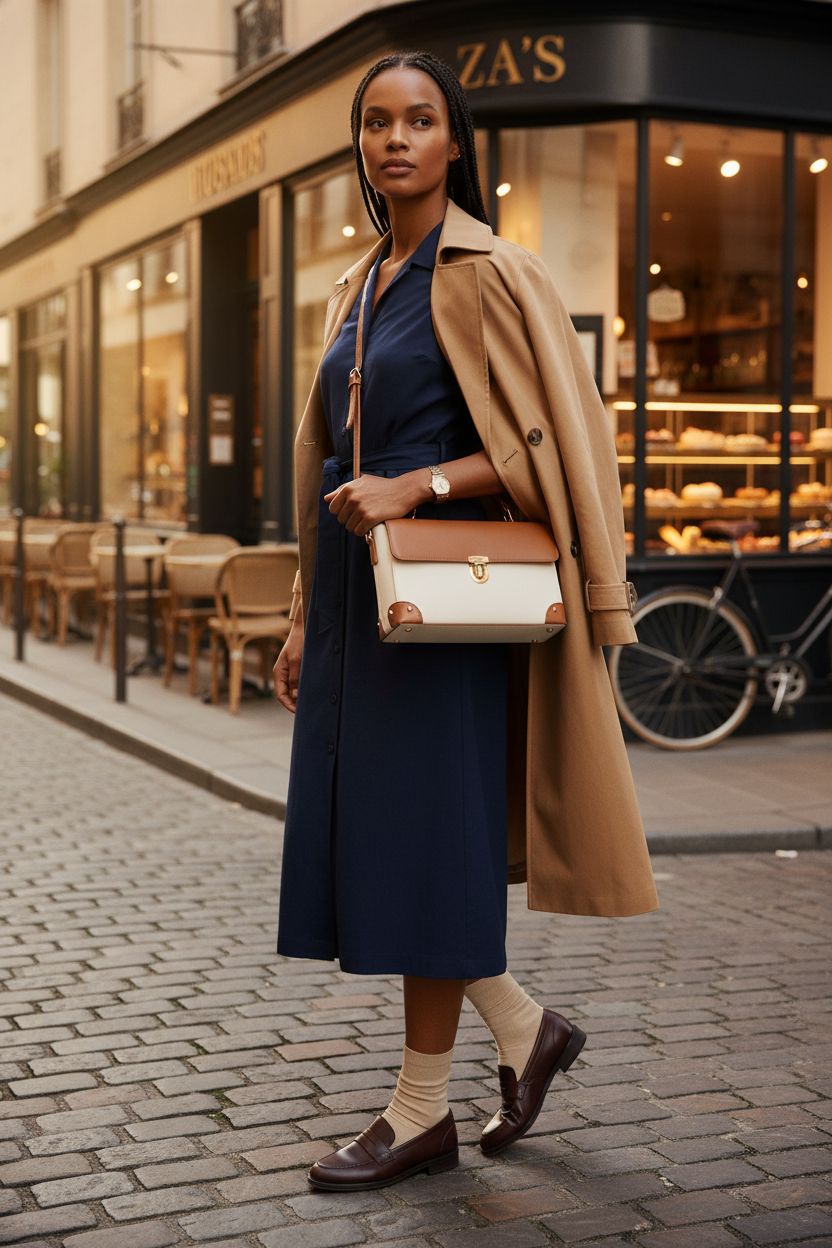 Milan Chiva color block bag in tan and ivory, stylishly worn crossbody near vintage bike in city