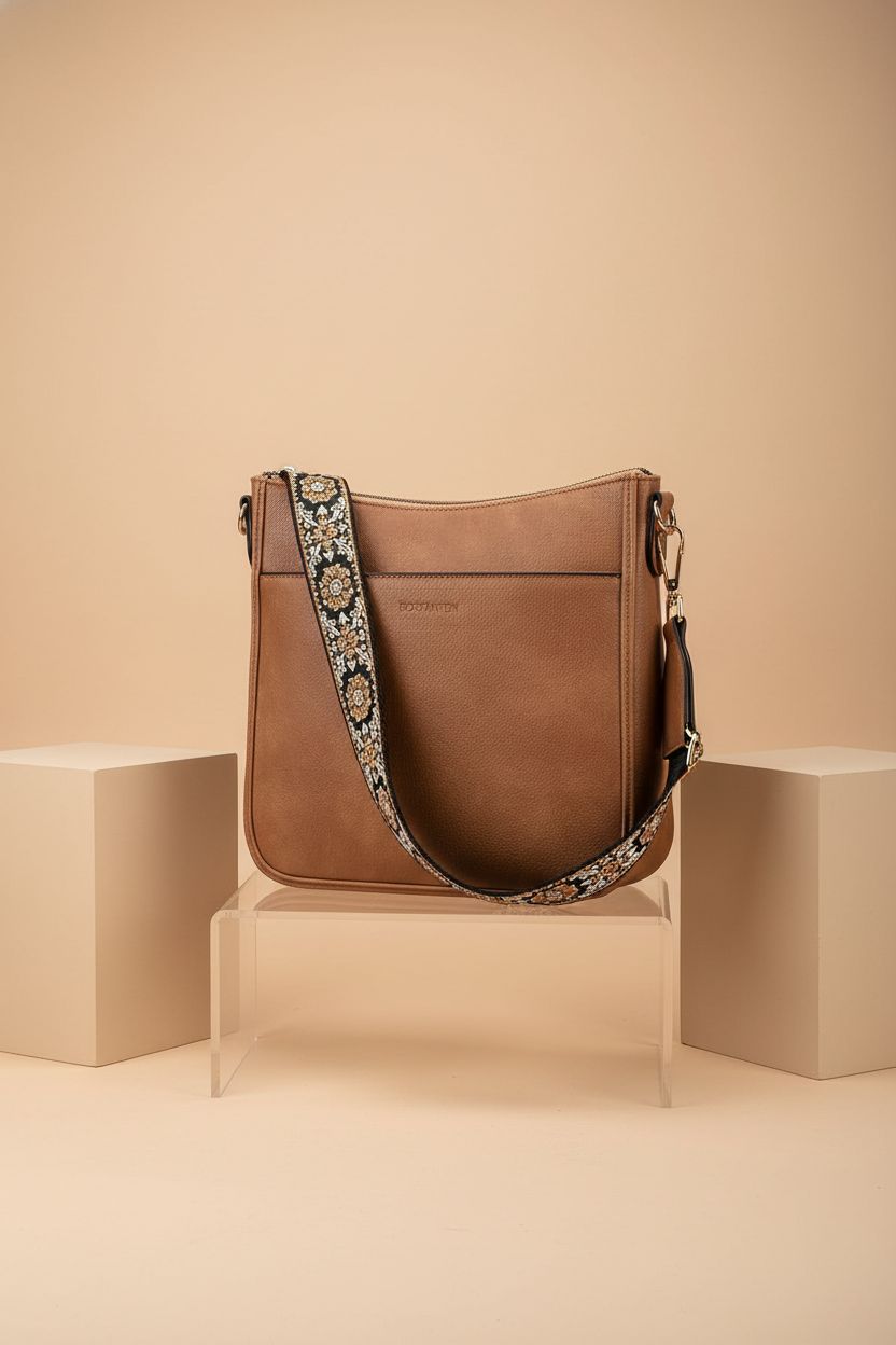 BOSTANTEN vegan leather crossbody purse showcased on a seamless backdrop