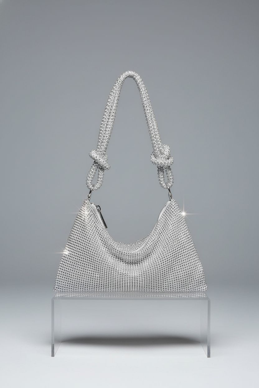Close-up of YUWITA rhinestone purse highlighting its sleek design and details