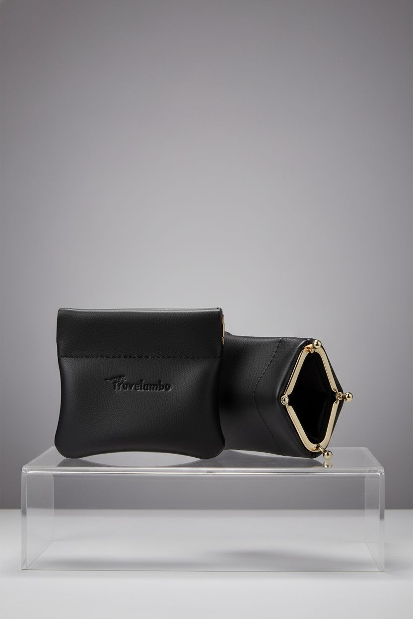 Travelambo leather coin purse showcased in a stylish product photo