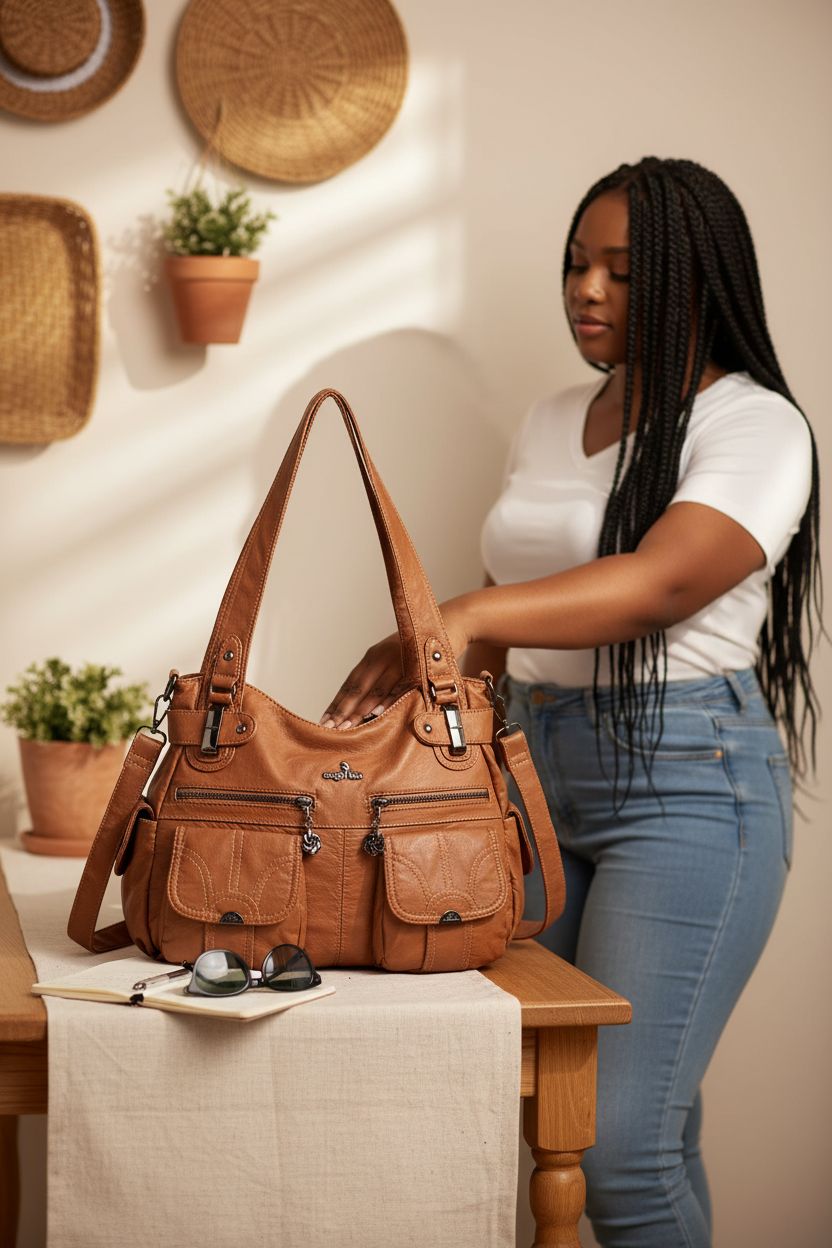 Angel Kiss handbag on a console, showcasing everyday utility and style