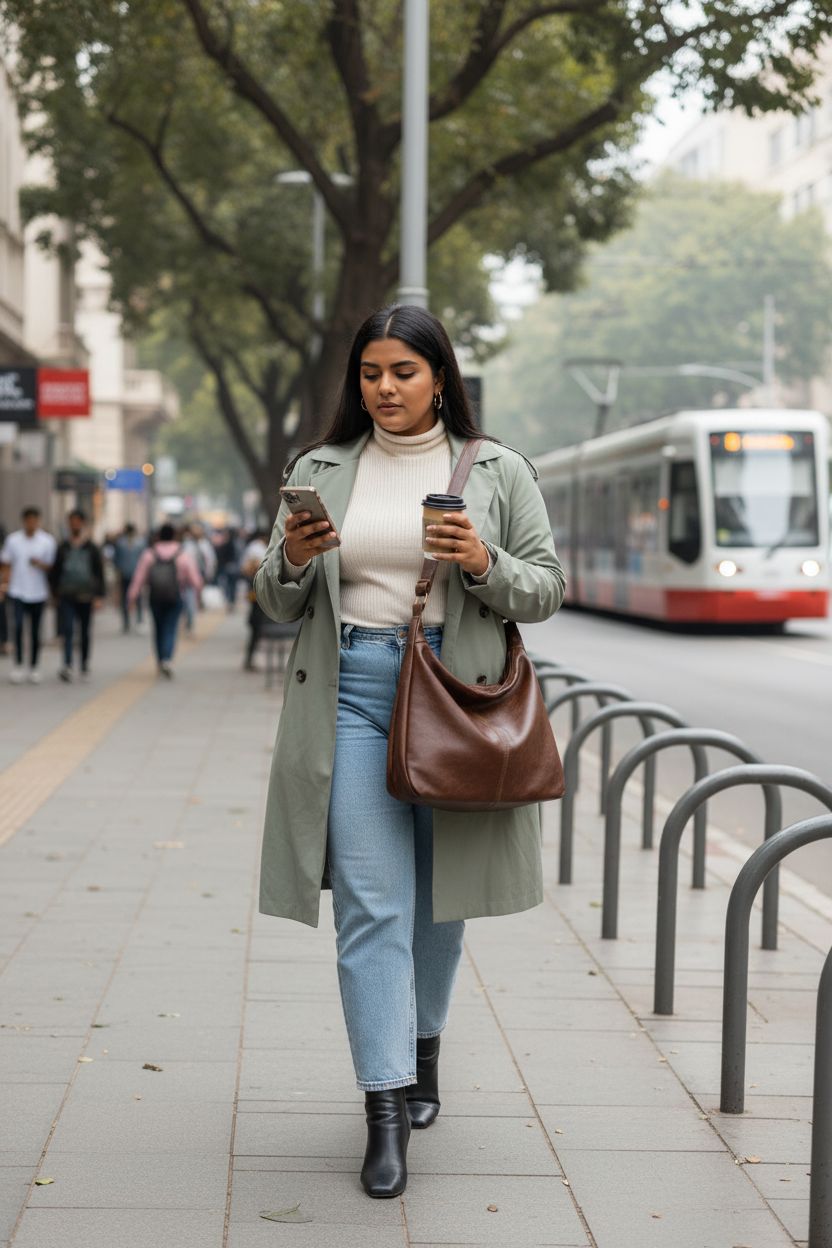 Celestina slouchy hobo bag captured during morning commute, perfect for daily essentials.