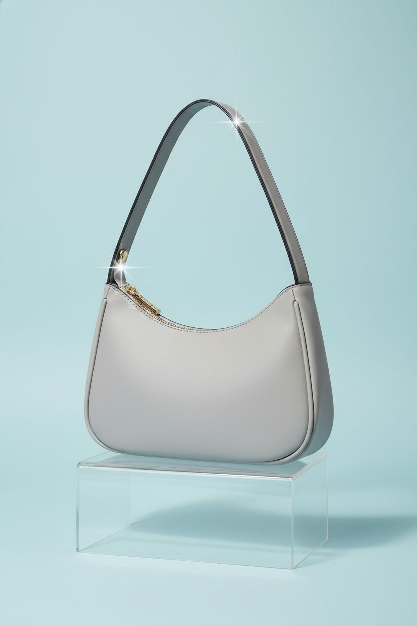 CYHTWSDJ grey hobo purse displayed on a blue background highlighting its design.