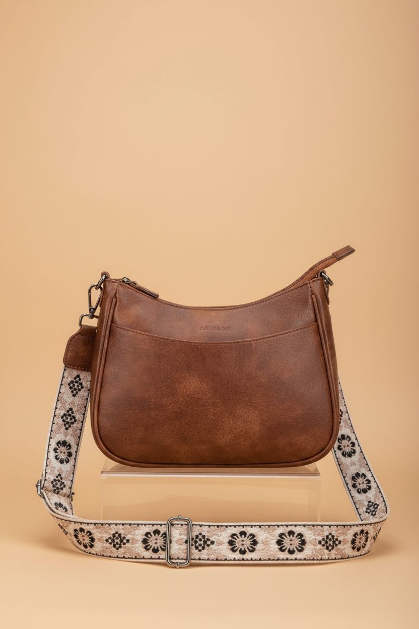 APHISON leather handbag showcasing guitar strap design and organized interior