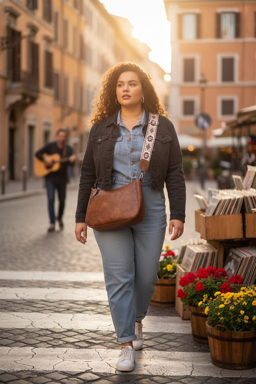 APHISON warm cognac crossbody purse with guitar strap, perfect for casual outings