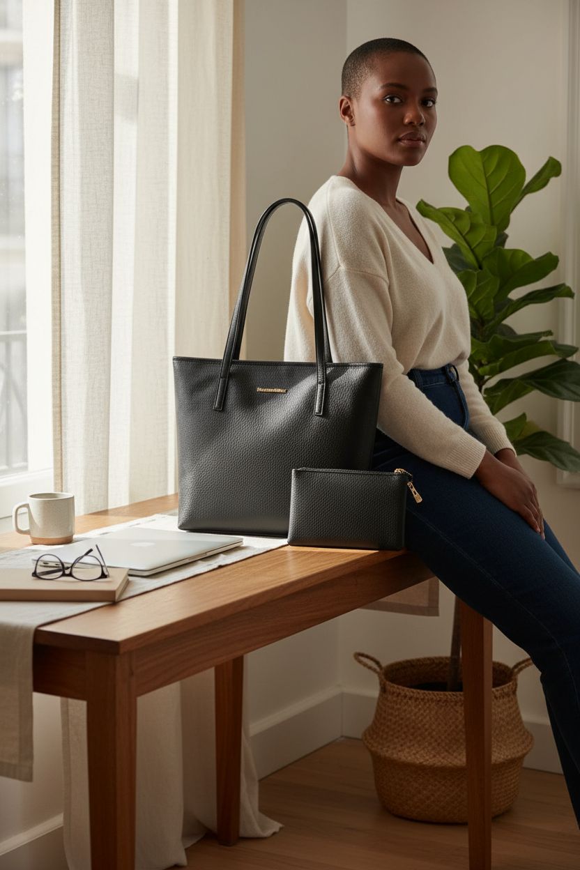 Montana West tote bag beside a sunlit desk with a cozy home-office vibe