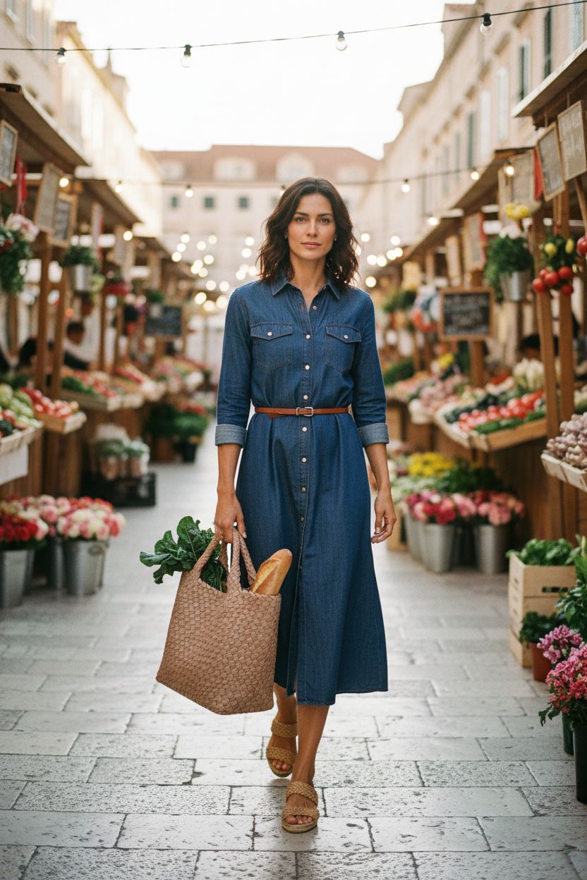 Queenoris woven bag in hand at a farmers' market, ideal for carrying fresh produce and essentials.