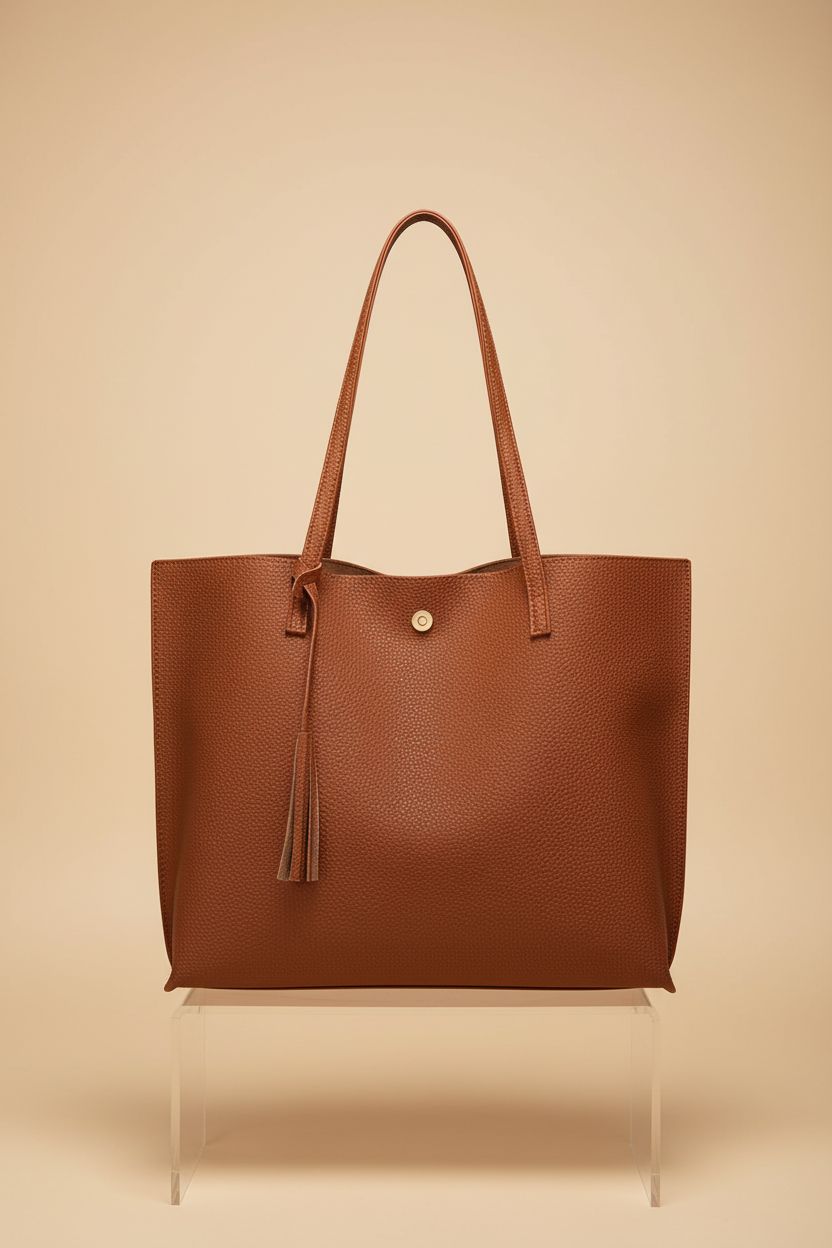 Close-up of Dreubea Women's Soft Faux Leather Tote, highlighting quality and stylish tassel.