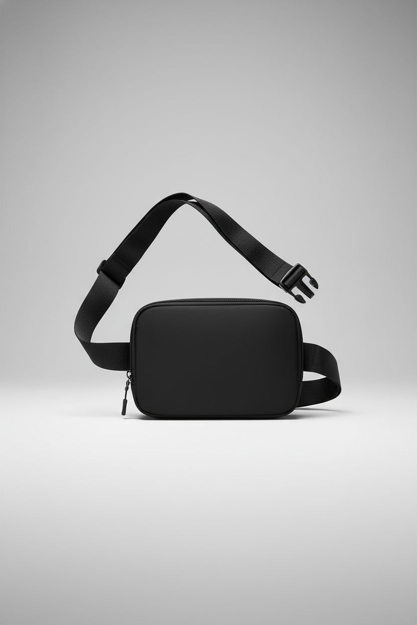 WITROMAN sleek black nylon fanny pack on light gray background, highlighting its stylish design.