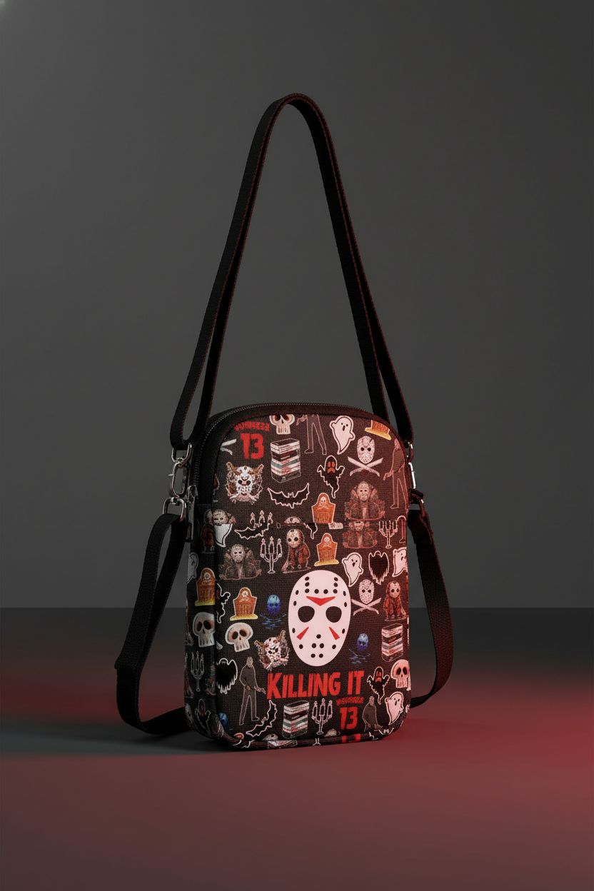 ZJXHPO Killing It crossbody bag showcasing its design against a dark backdrop