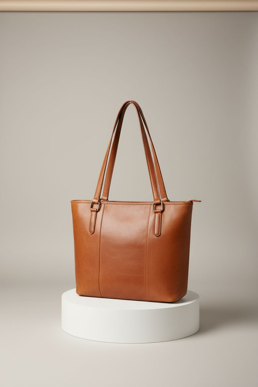 Close-up of Oak Leathers tan washed leather tote showcasing its quality craftsmanship.