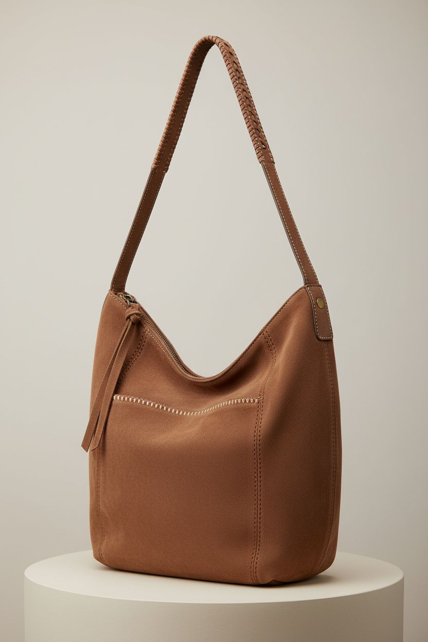 The Sak Sequoia hobo bag displayed in a studio setting, highlighting its premium leather and refined details.