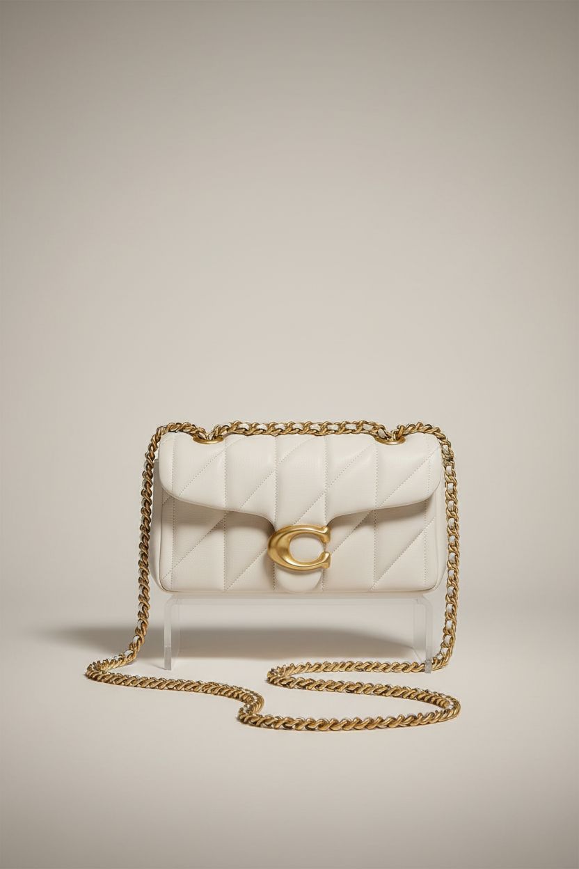 Detailed view of Coach Quilted Tabby Shoulder Bag 20 showcasing its luxurious quilted design.