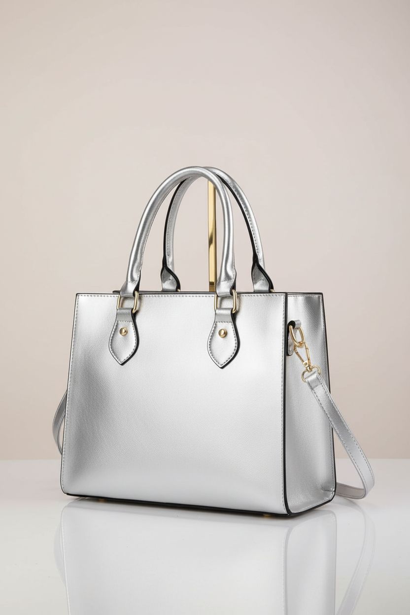 CHICAROUSAL metallic handbag showcased in a studio setting, highlighting design details and craftsmanship