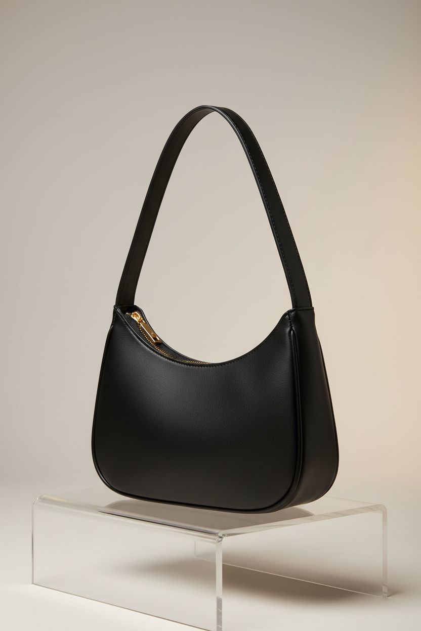 CYHTWSDJ structured mini hobo bag in black, elegantly displayed in a studio.