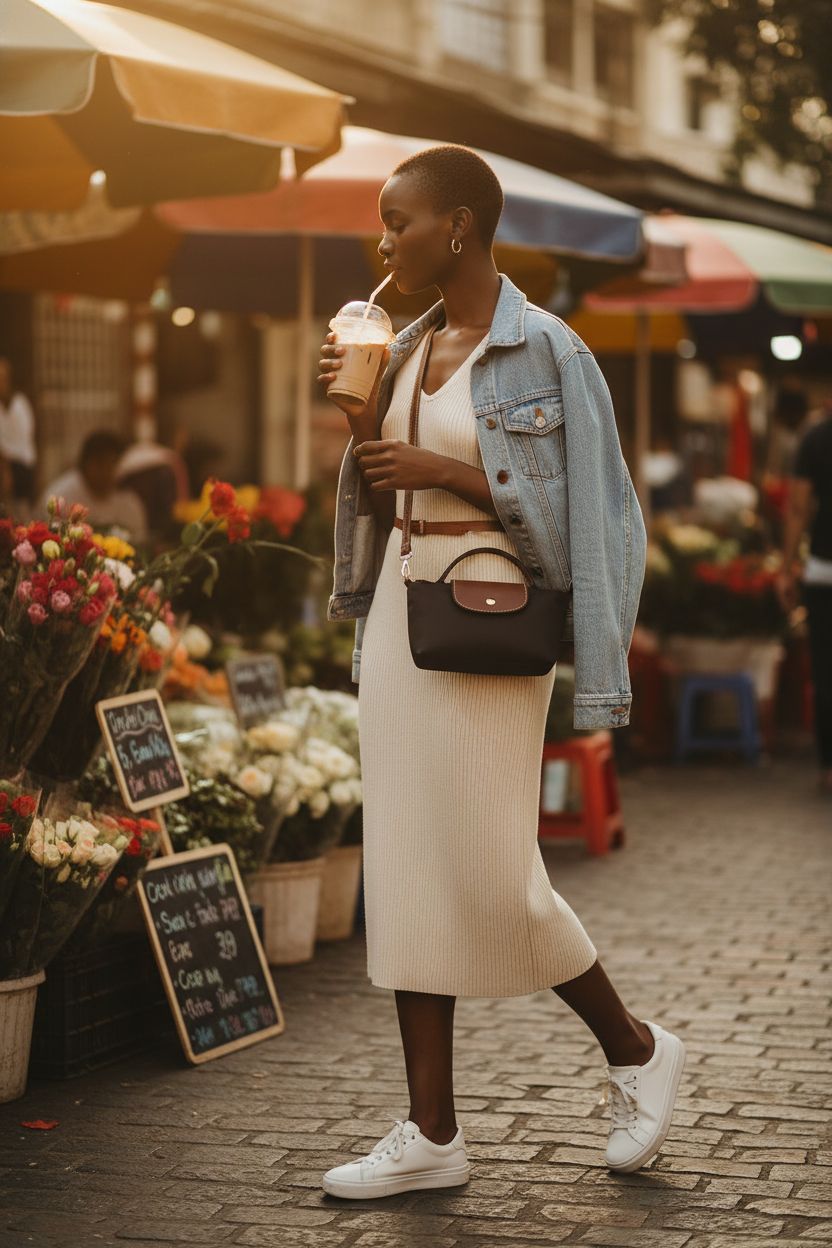 SANIKAWA mini purse for women in black with brown flap, perfect for casual outings like farmers markets.