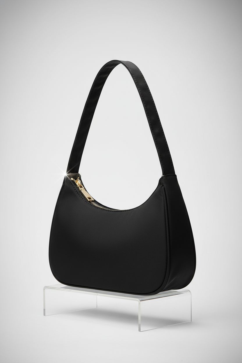 CYHTWSDJ black nylon purse on a light backdrop, highlighting its sleek design and zipper.