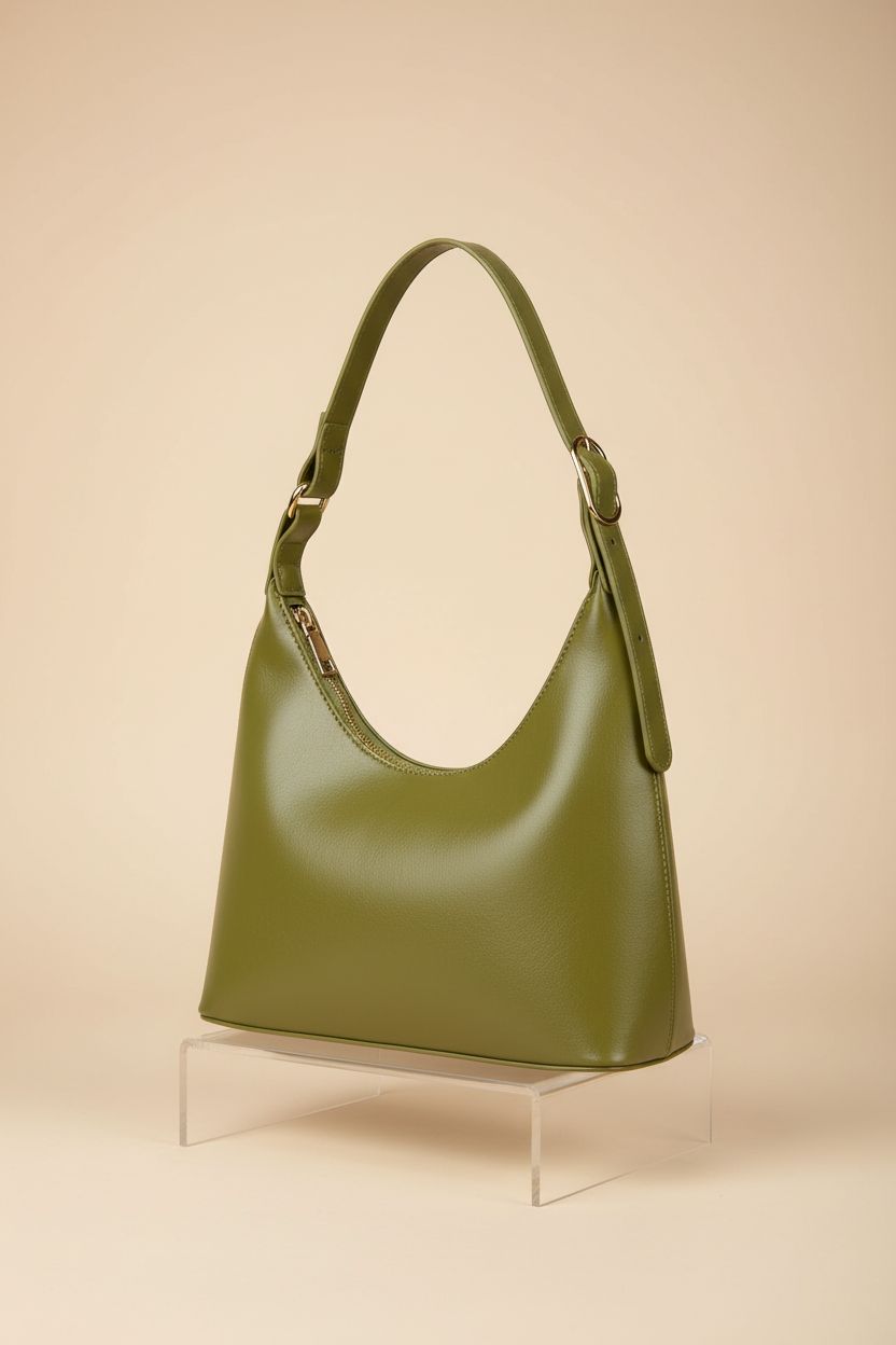 Close-up of Liziblloy olive green leather purse showcasing its sleek design and details.
