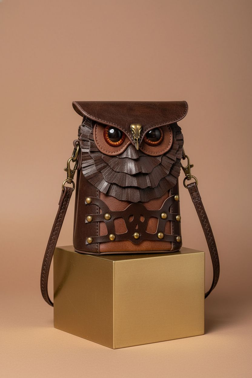Close-up of Valentoria owl bag showcasing detailed craftsmanship and elegant design.
