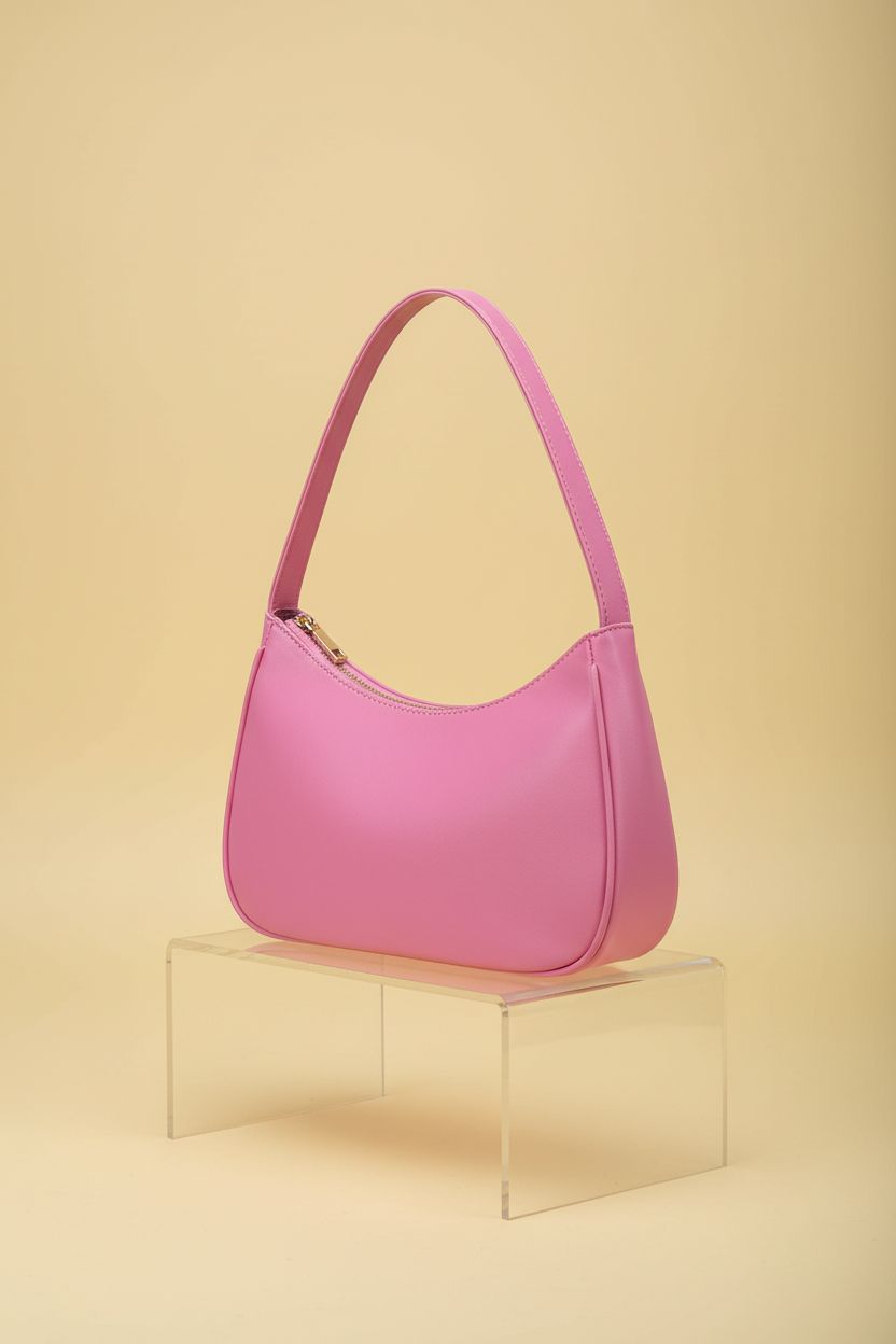 Product shot of CYHTWSDJ pink hobo purse on a minimalist studio set, highlighting its design.