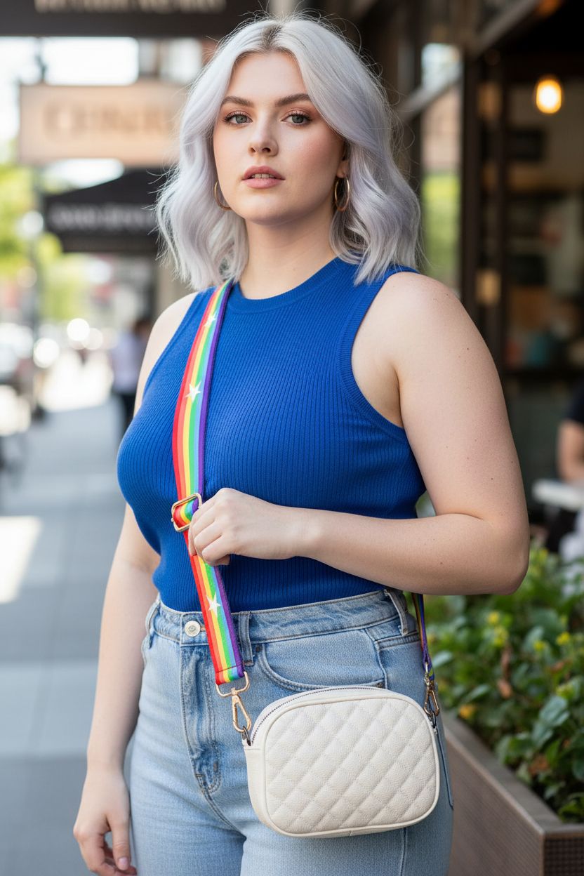 5Chaos Rainbow Pride Purse Strap with star stripe design, perfect for stylish crossbody bags.