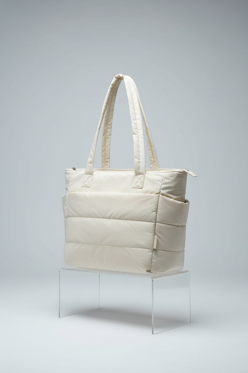 BAGSMART beige tote bag on display, highlighting its quilted design and stylish features