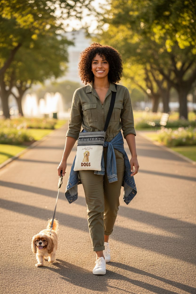 LiuenMgg crossbody bag showcasing playful dog design, perfect for park strolls