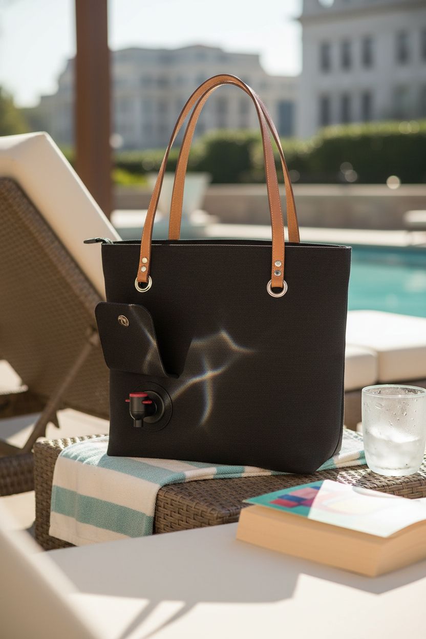 doksmeria wine purse beside lounge chair by the poolside
