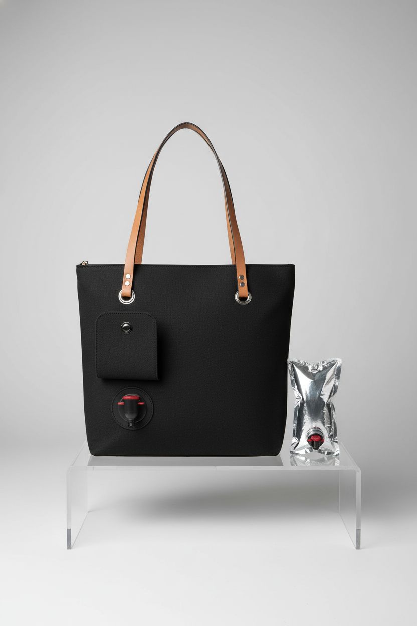 doksmeria wine tote bag showcasing hidden spout and bladder