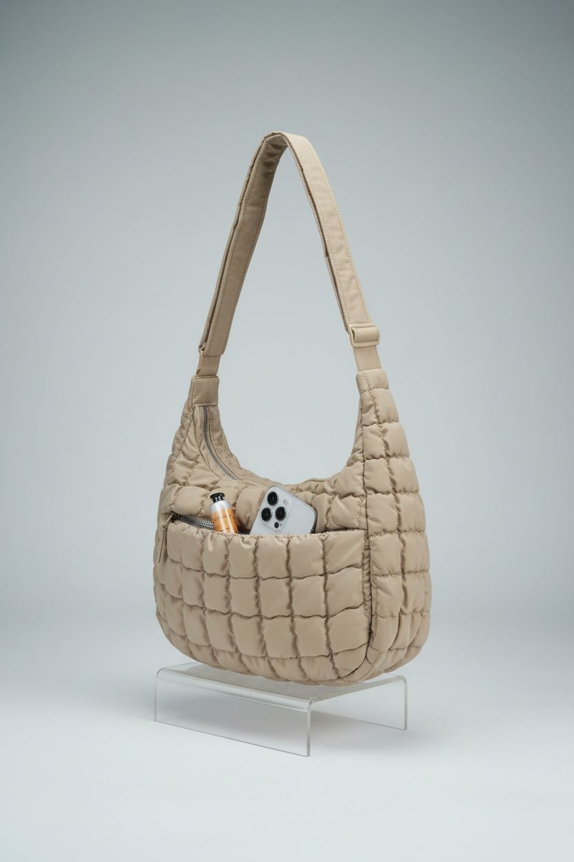 BAGSMART quilted handbag showcased on a gray background highlighting its design