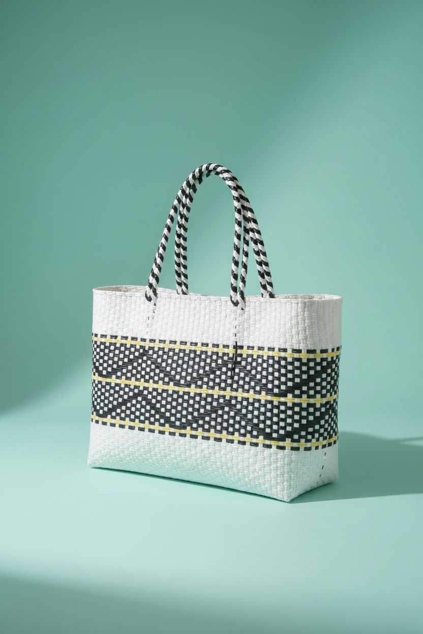 YY GEWETAO handwoven bag in studio, displaying craftsmanship and recycled materials