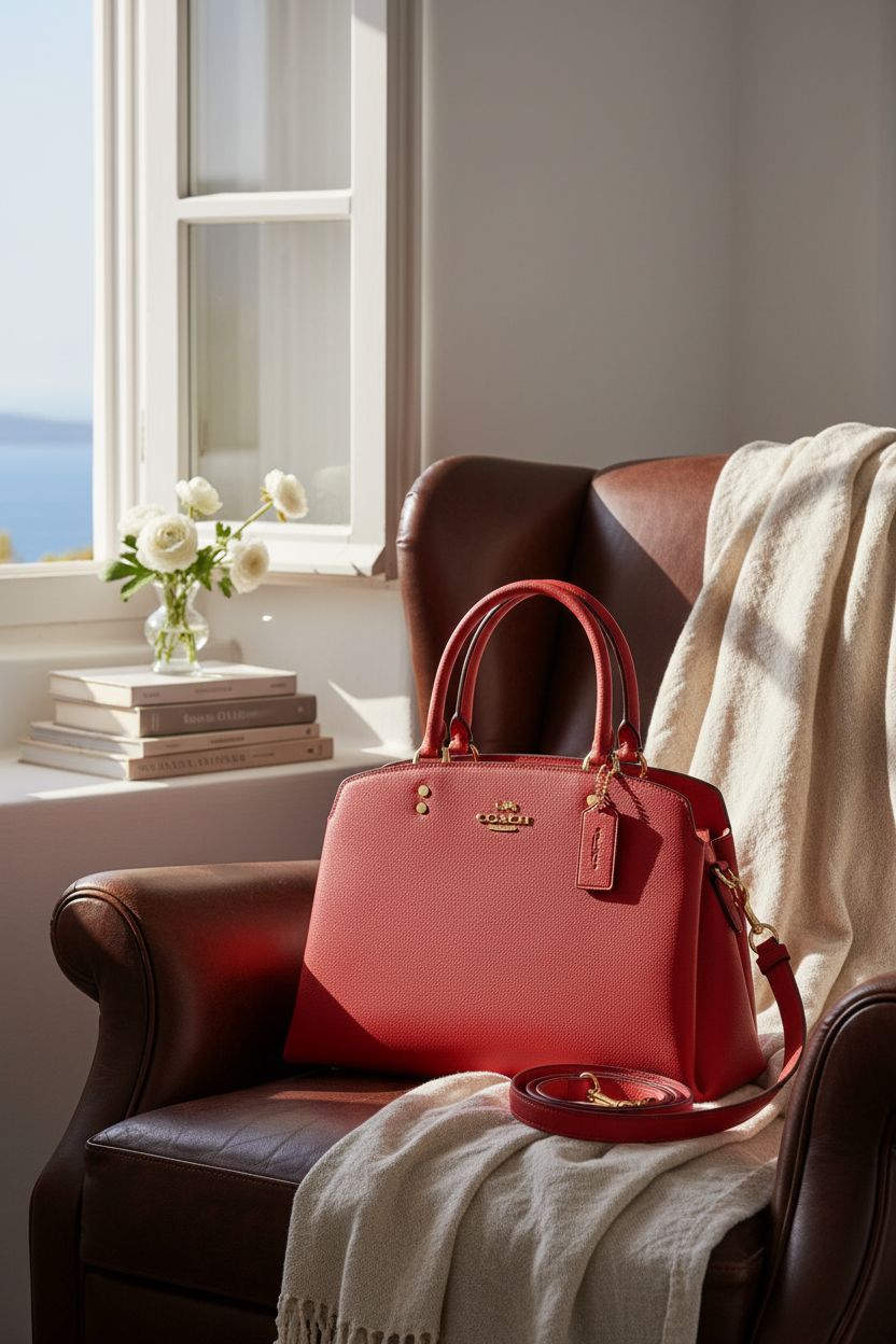 Cozy setting with Coach Lillie Carryall, perfect for elegant living spaces.