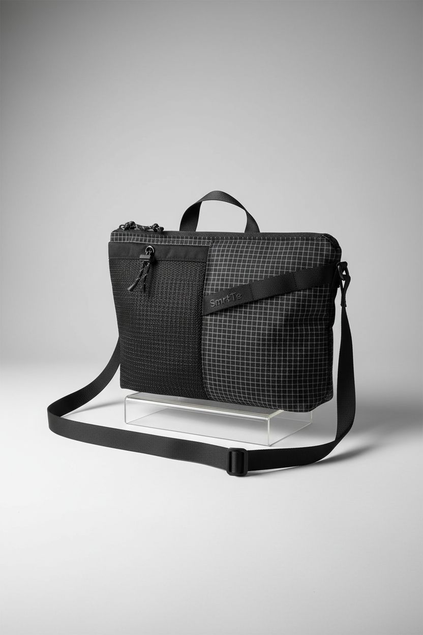 SmrtTo Sling Bag on light gray backdrop, showcasing its sleek design and durable UHMWPE material