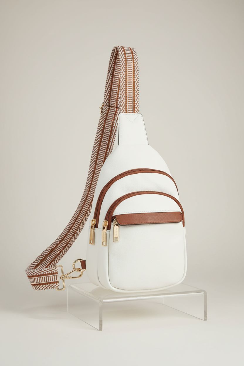 BOSTANTEN Small Sling Bag displayed on an acrylic block, emphasizing modern and sleek design.